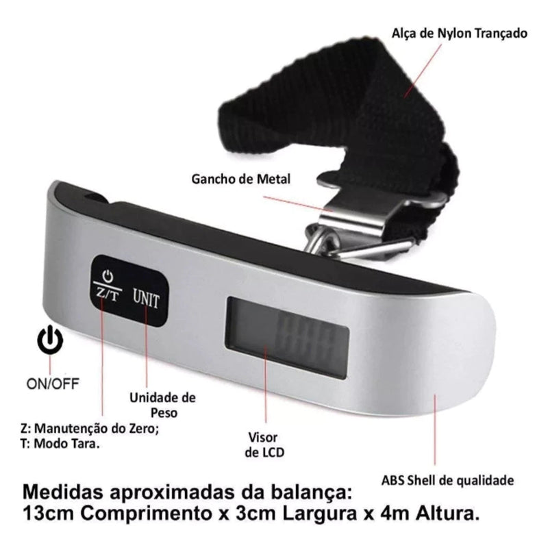 Balança Digital de Mão 50kg para Bagagem com Gancho